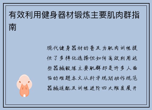 有效利用健身器材锻炼主要肌肉群指南